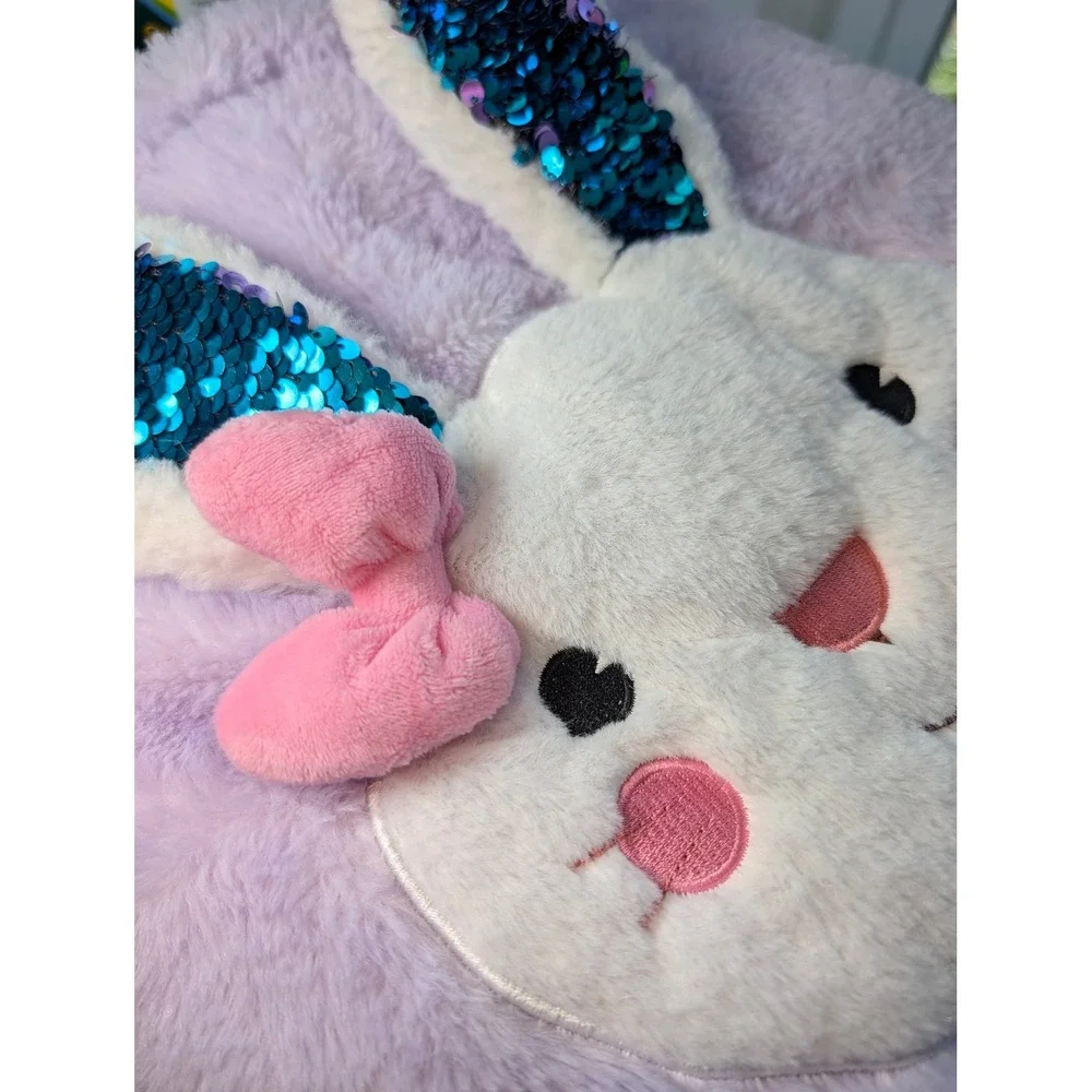 Kids Plush Bunny Backpack with Polka Dot Fleece Blanket Set Lavender